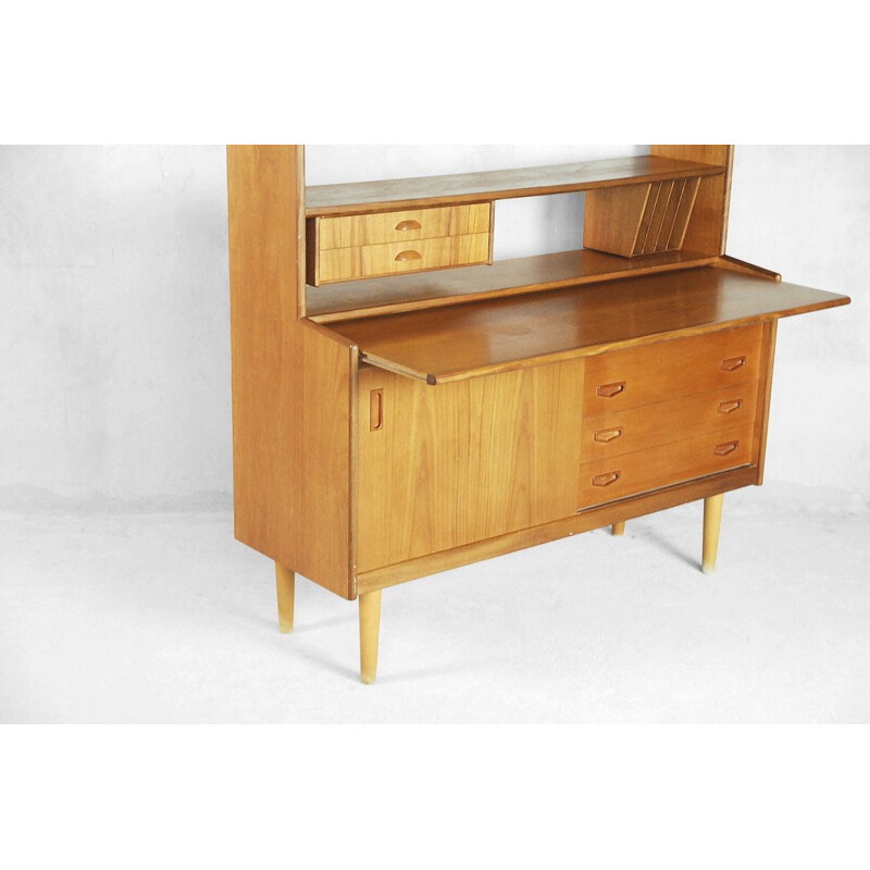 Vintage Bookshelf Unit with Desk and Secretaire in Teak Scandinavian 1960s