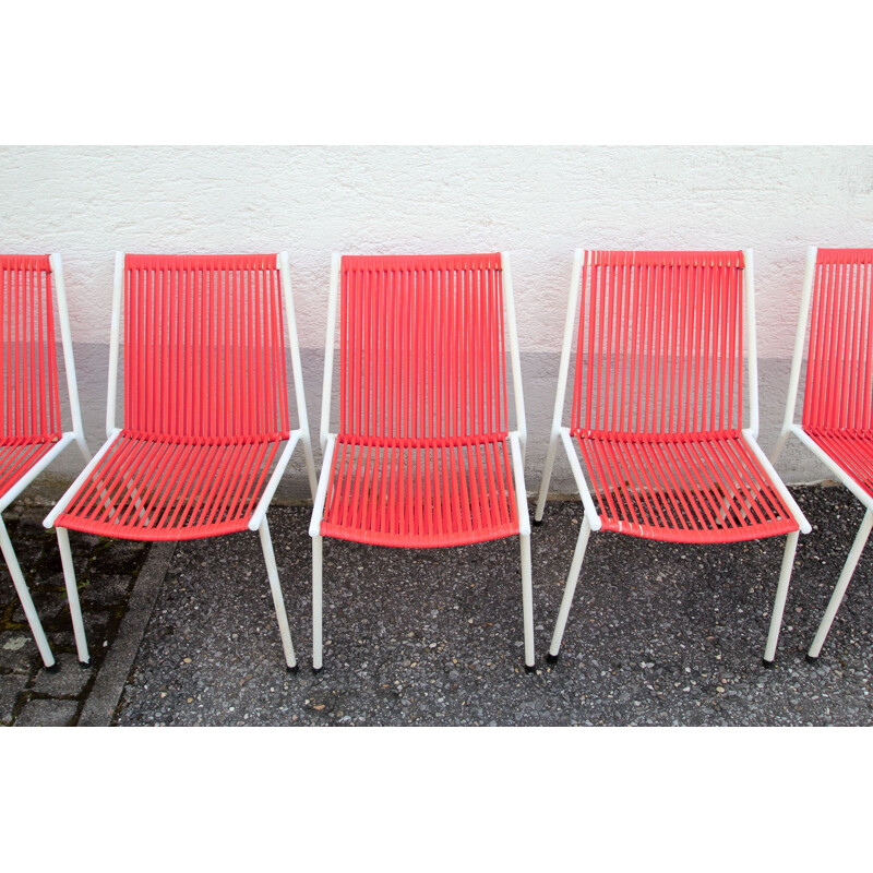 Set of 5 vintage chairs Scoubidou red 1950s