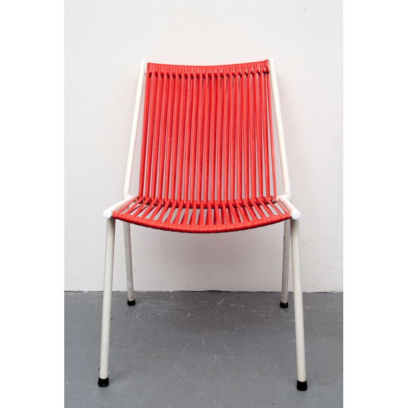 Set of 5 vintage chairs Scoubidou red 1950s