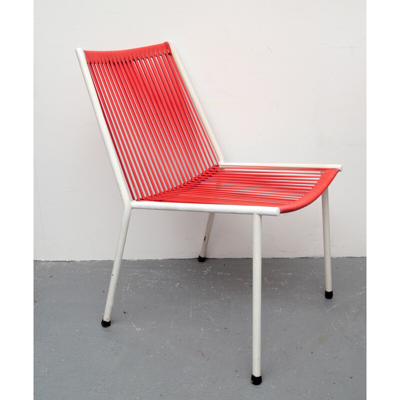 Set of 5 vintage chairs Scoubidou red 1950s