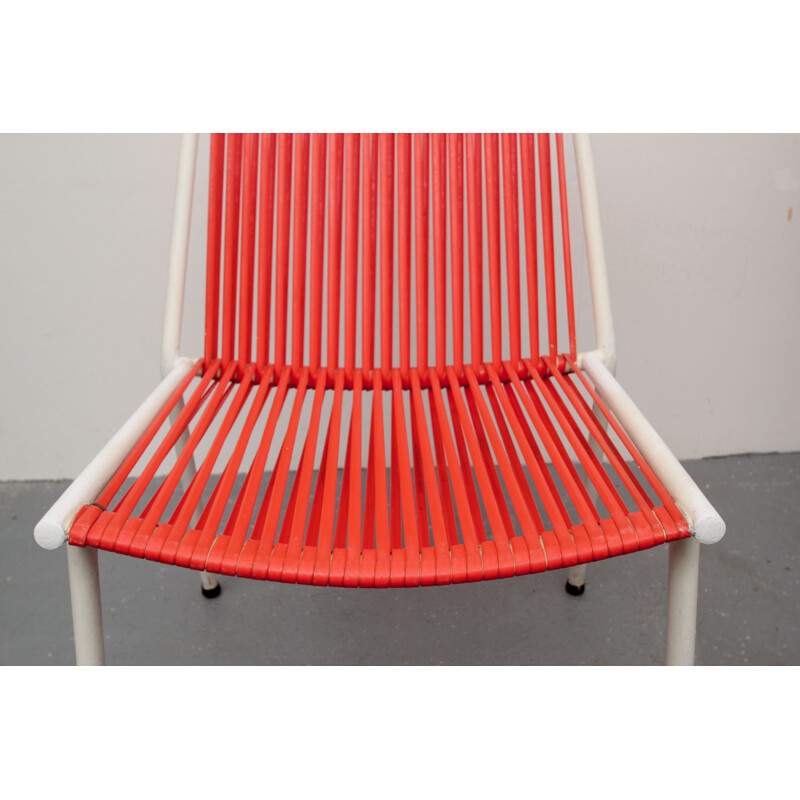 Set of 5 vintage chairs Scoubidou red 1950s