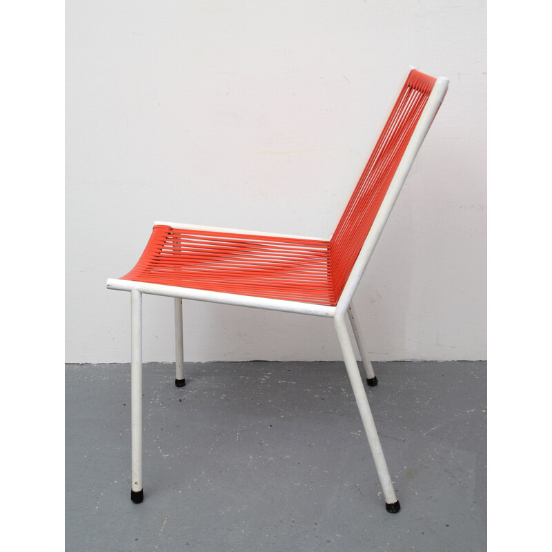 Ensemble de 5 chaises vintage Scoubidou rouge des années 1950
