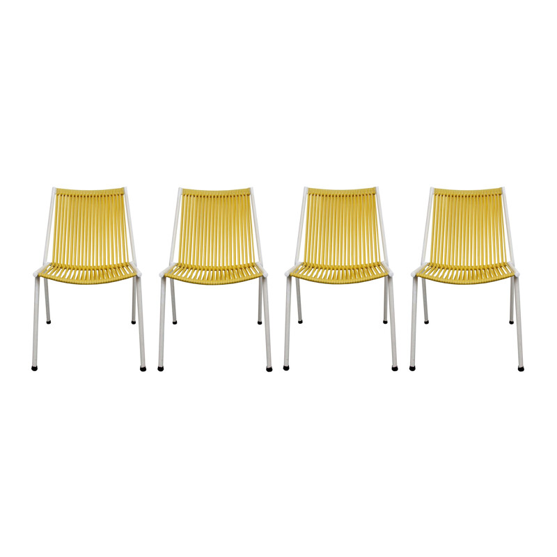 Ensemble de 4 chaises vintage Scoubidou jaune des années 1950