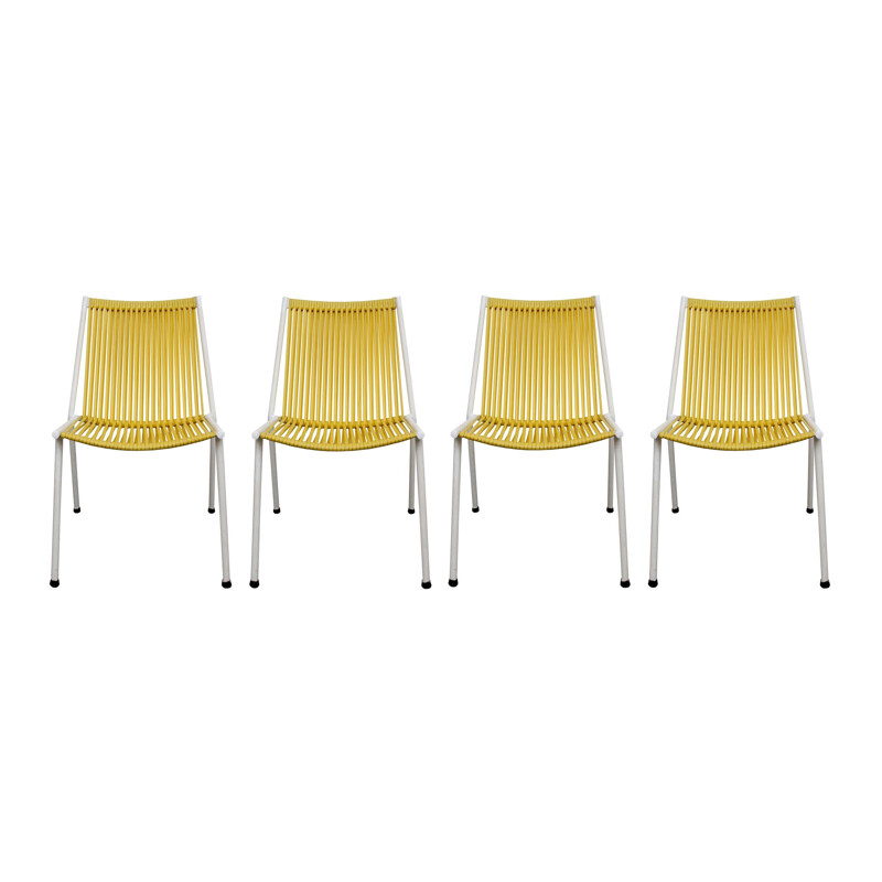 Set of 4 vintage chairs Scoubidou yellow 1950s