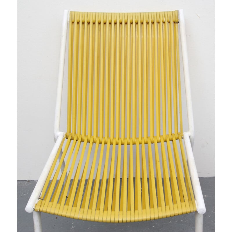 Set of 4 vintage chairs Scoubidou yellow 1950s