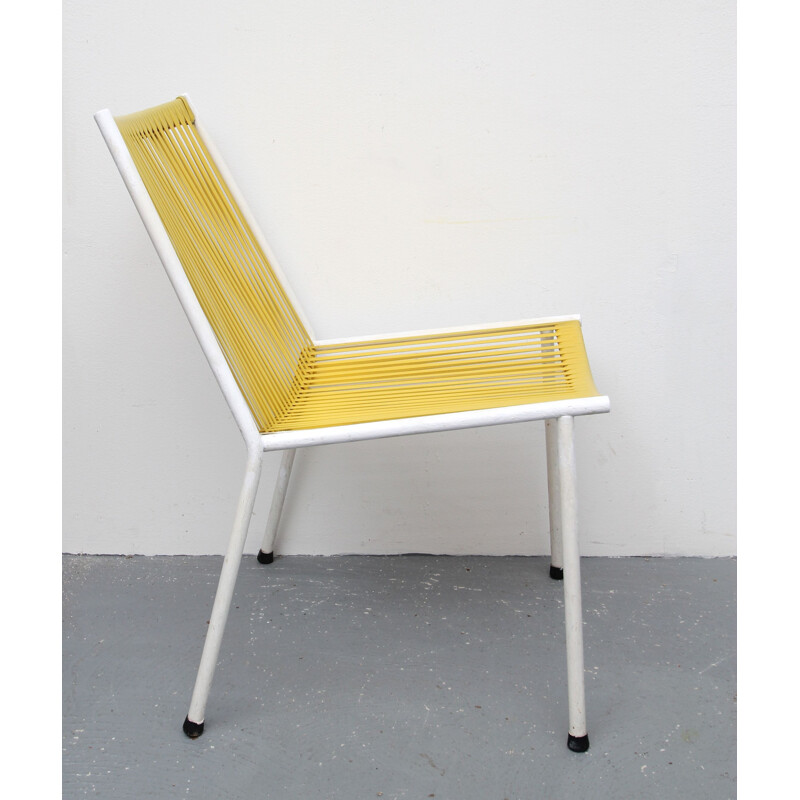 Set of 4 vintage chairs Scoubidou yellow 1950s