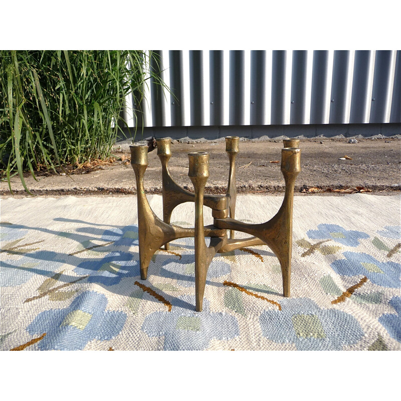 Vintage Candle Stand Brutalist Bronze Art from Harjes Metallkunst, German 1960s