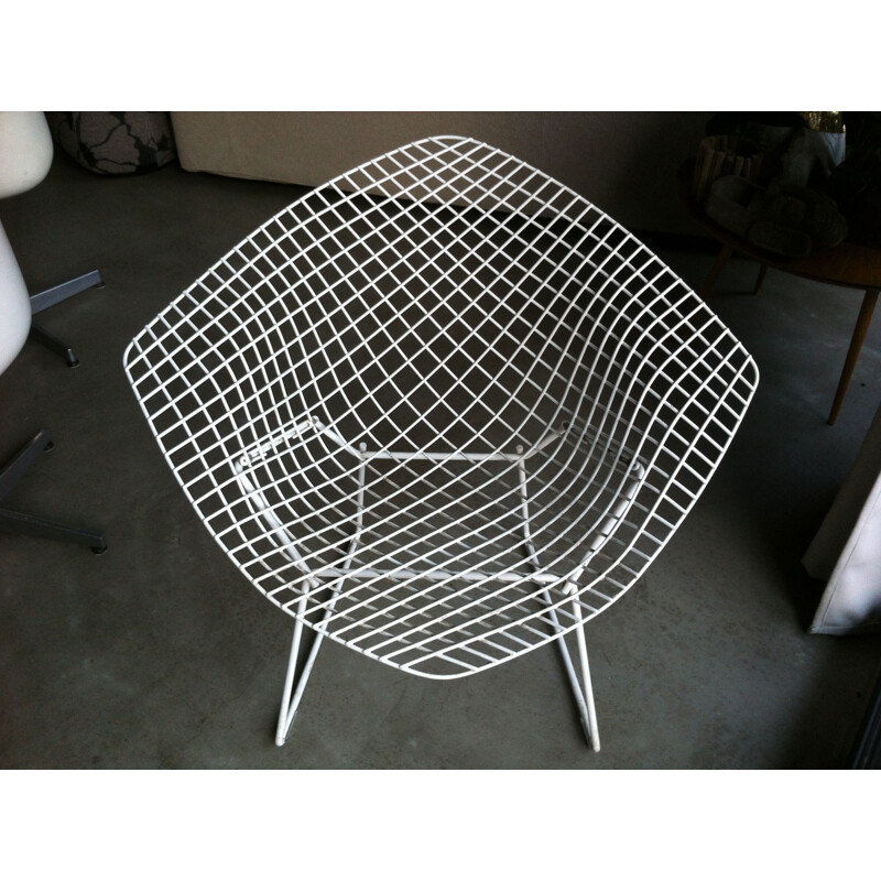 Fauteuil Diamond Knoll en rislan blanc, Harry BERTOIA - 1970