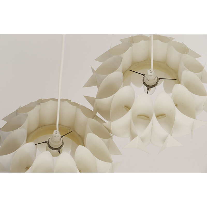 Pair of vintage acrylic pendant lights "Butterfly" by Lars Shiøler for Hoyrup lighting. Denmark 1960