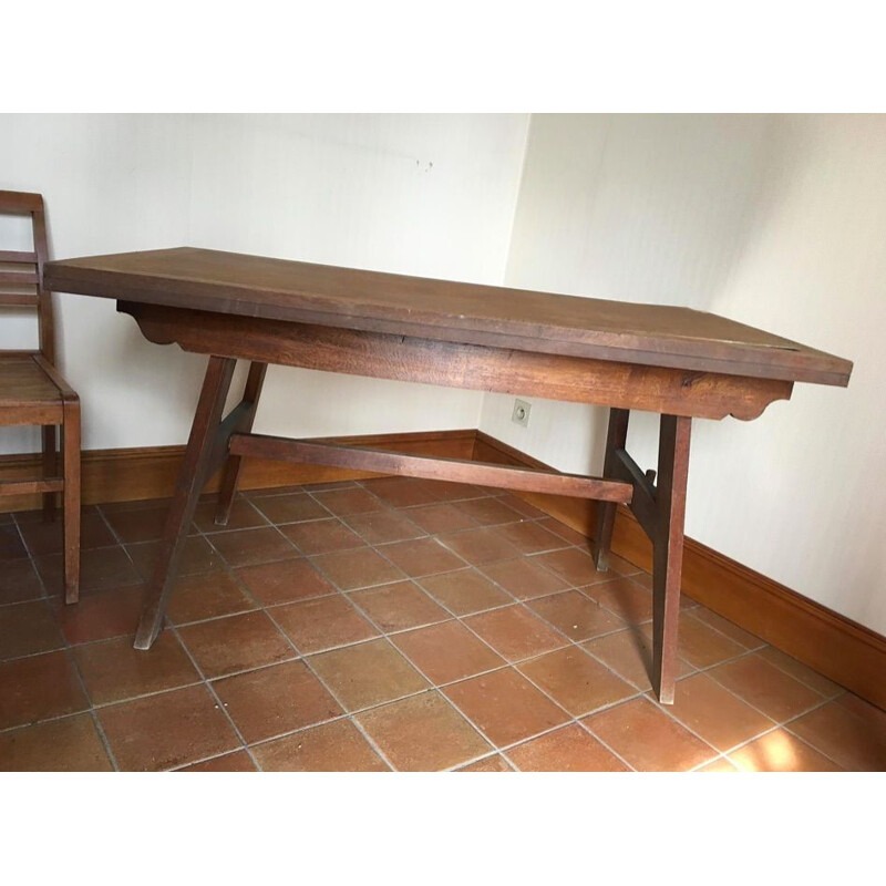 Vintage dining set and umbrella stand by Gabriel in oak 1950