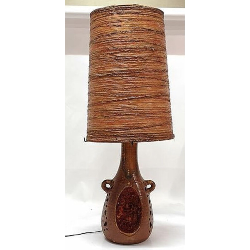 Lampe vintage pour Les ateliers Accolay en céramique corde et résine 1960