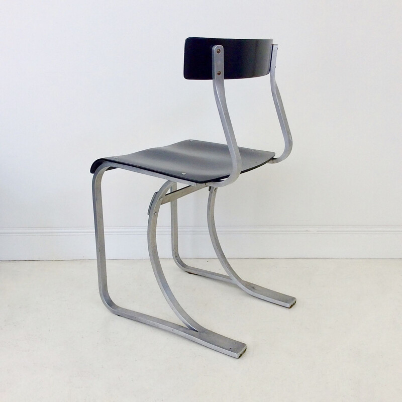 Vintage chair model WB 301 in curved aluminum and wood 1930