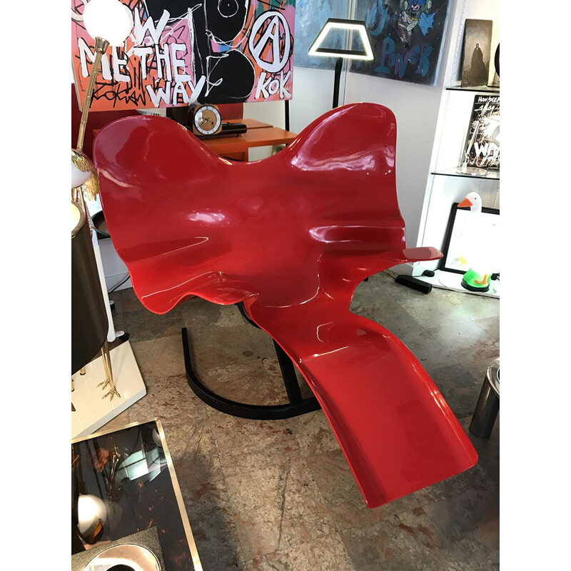 Vintage Elephant armchair for Roudillon in red and steel fiberglass