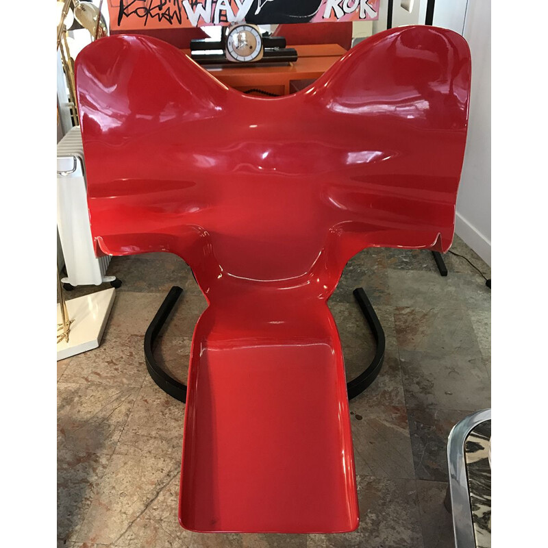 Vintage Elephant armchair for Roudillon in red and steel fiberglass