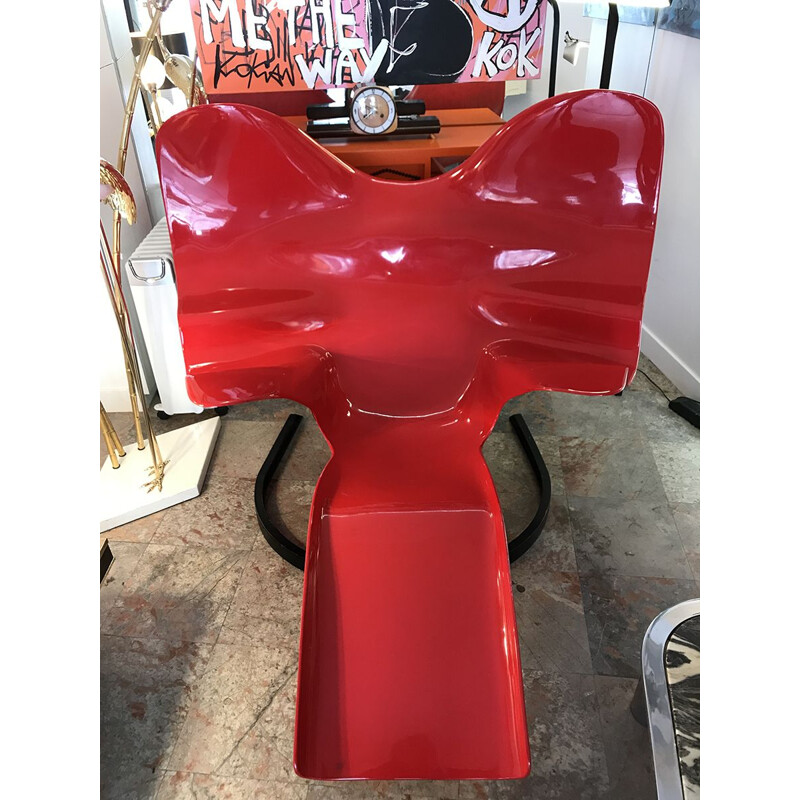 Vintage Elephant armchair for Roudillon in red and steel fiberglass