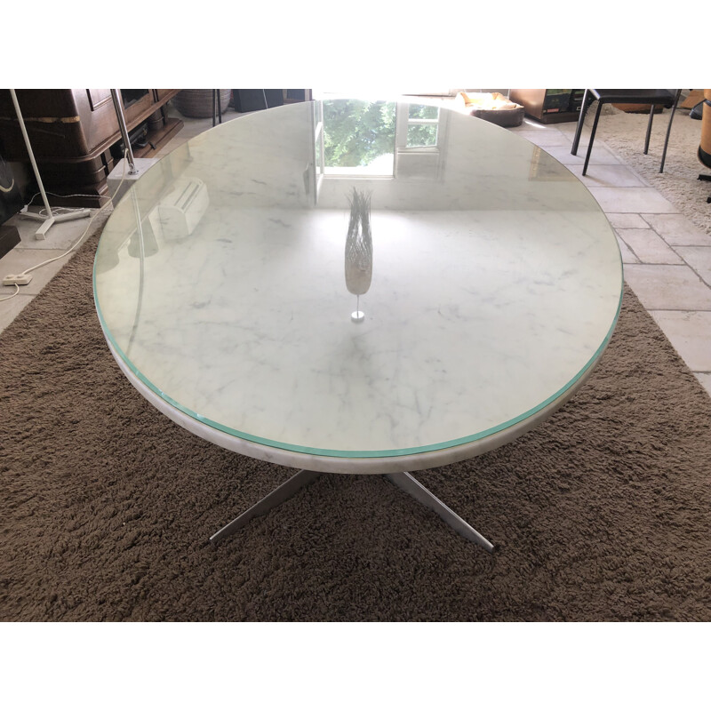 Vintage table for Holzapfel in Carrara marble and aluminium 1950