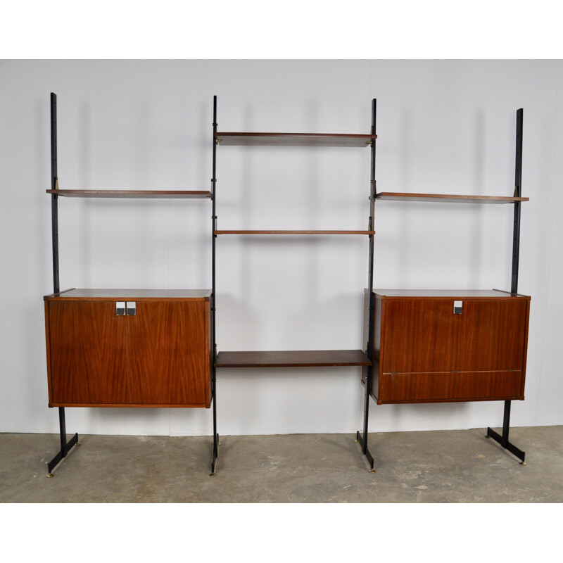 Vintage italian wall unit by DAL Vera in teak and metal 1970s