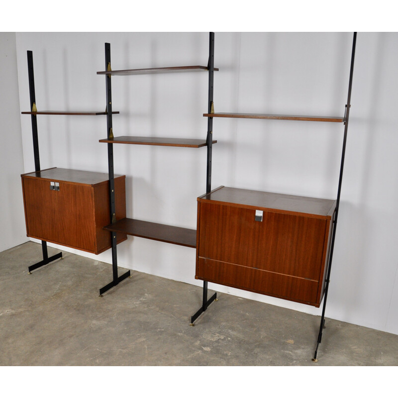 Vintage italian wall unit by DAL Vera in teak and metal 1970s