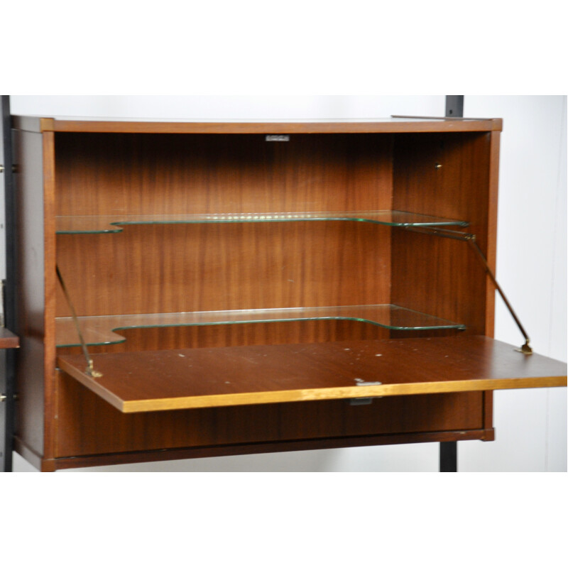 Vintage italian wall unit by DAL Vera in teak and metal 1970s