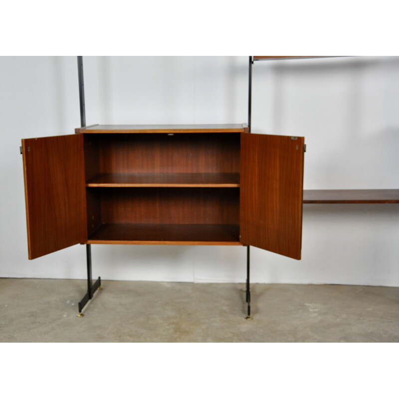 Vintage italian wall unit by DAL Vera in teak and metal 1970s