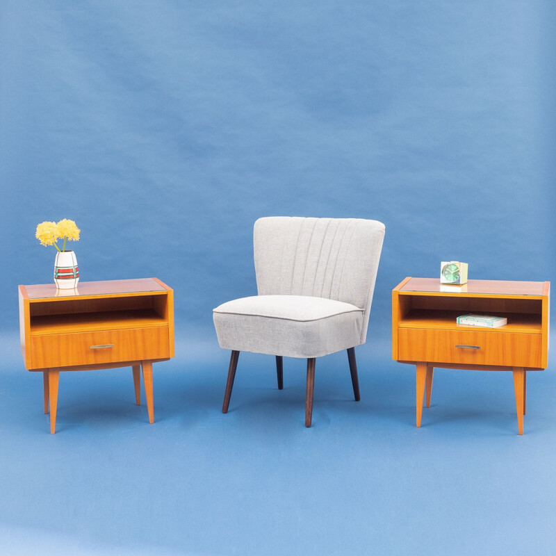 Set of 2 vintage bedside tables in cherrywood 1960s