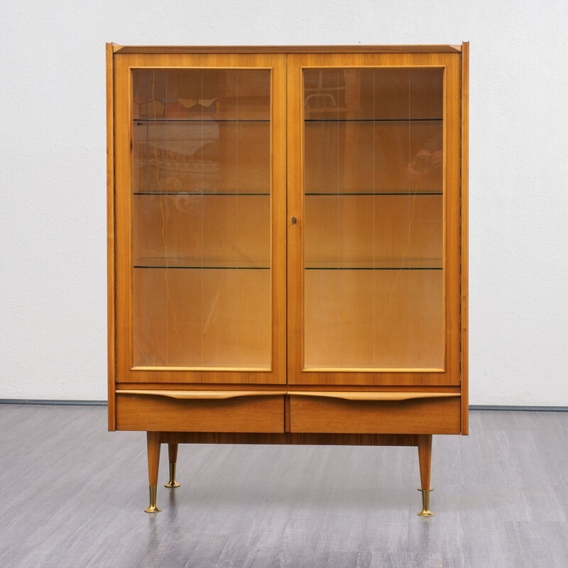 Vintage glass cabinet in walnut 1950s