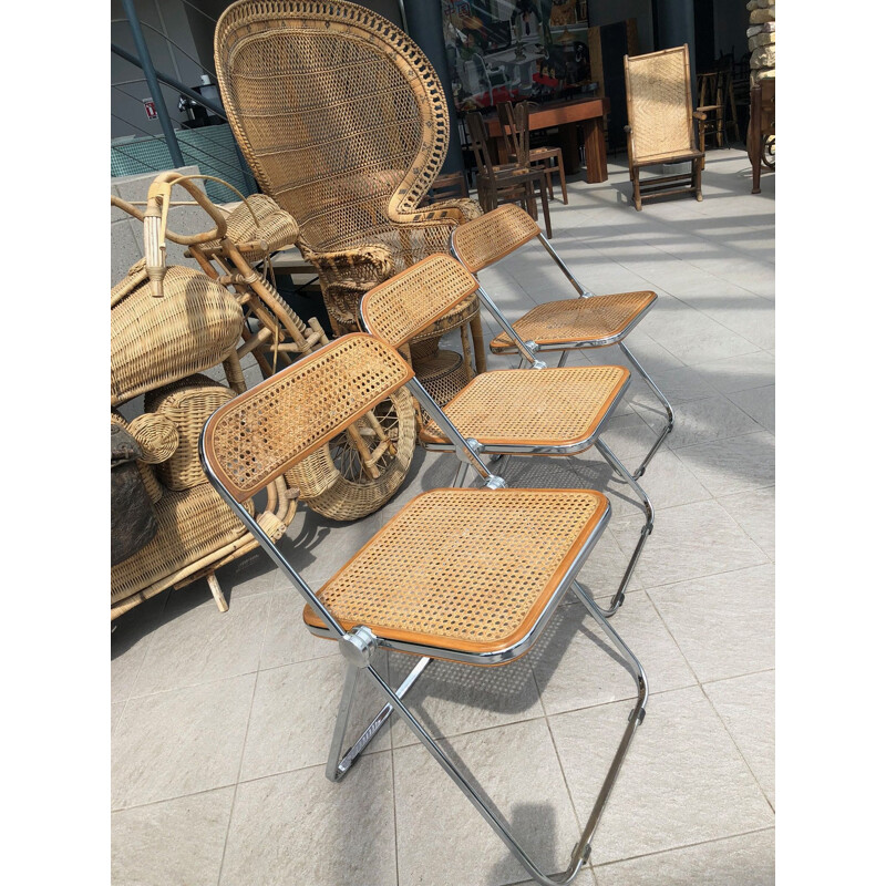 Set of 3 vintage Plia chairs for Castelli in rattan 1960