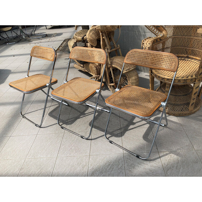 Set of 3 vintage Plia chairs for Castelli in rattan 1960