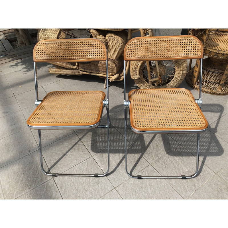 Suite de 3 chaises vintage Plia pour Castelli en rotin 1960
