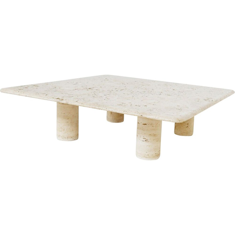 Vintage large travertine coffee table by Angelo Mangiarotti For Up&Up