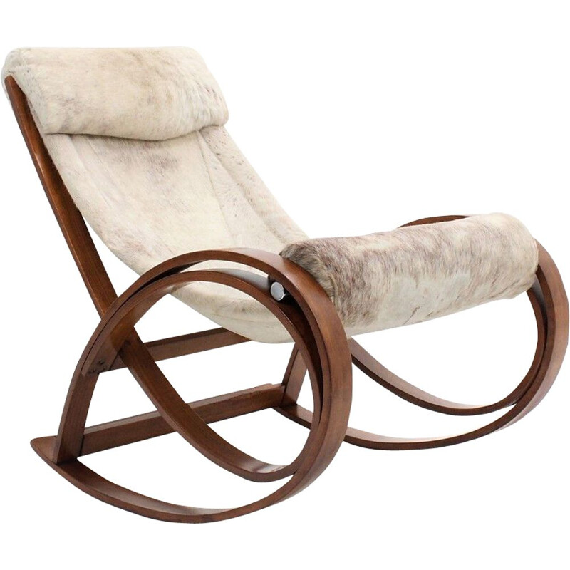 Vintage Sgarsul rocking chair for Poltronova  in leather and curved wood 1960