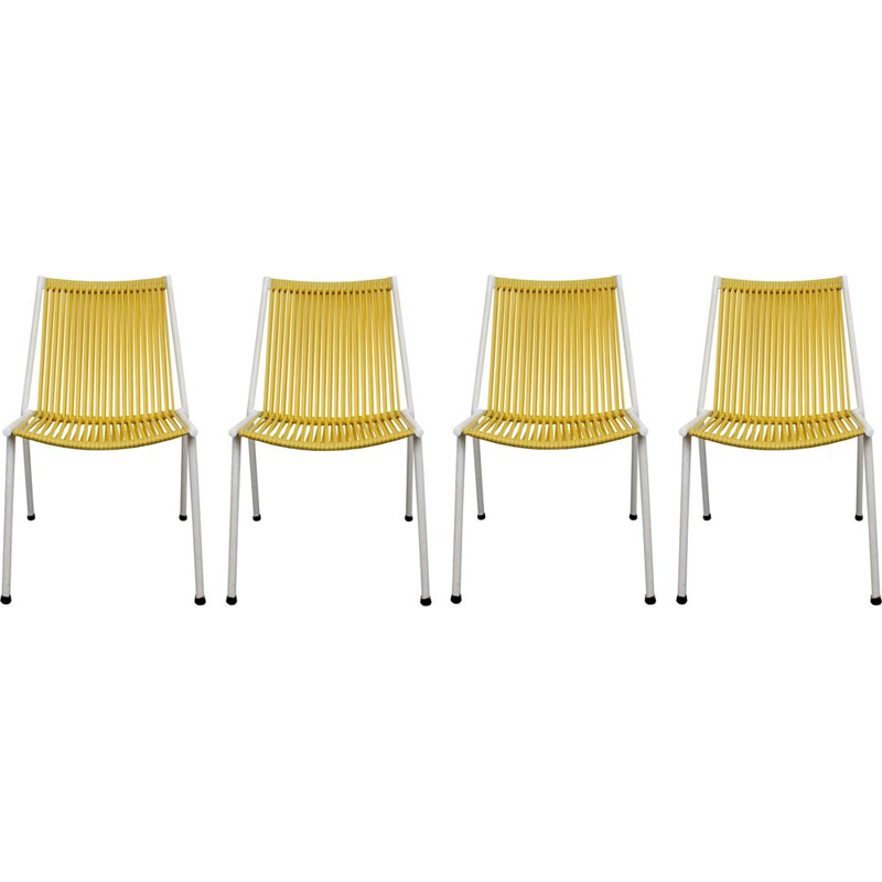 Set of 4 vintage chairs Scoubidou yellow 1950s