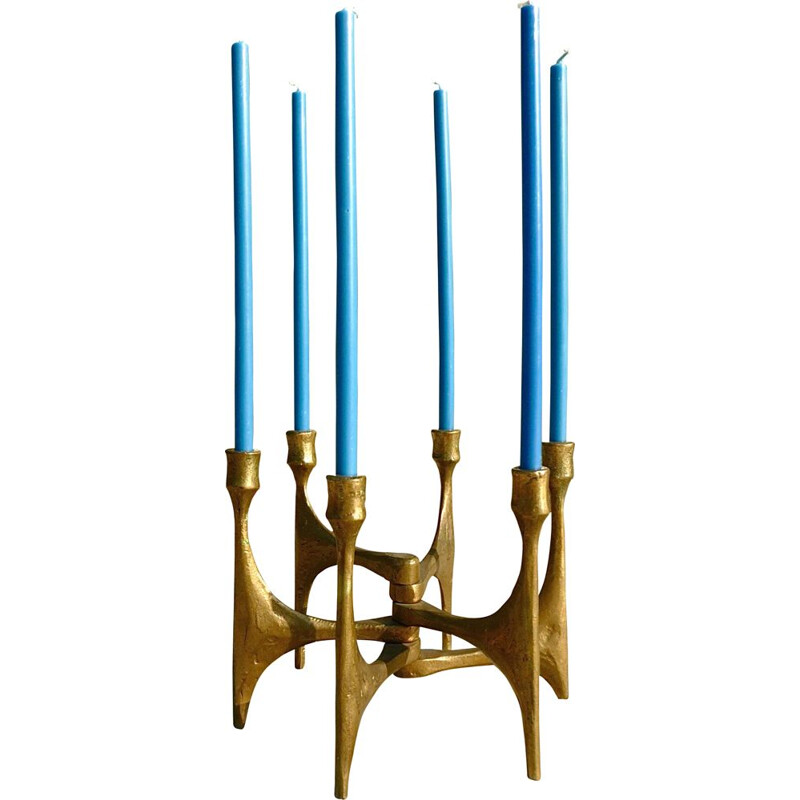 Vintage Candle Stand Brutalist Bronze Art from Harjes Metallkunst, German 1960s