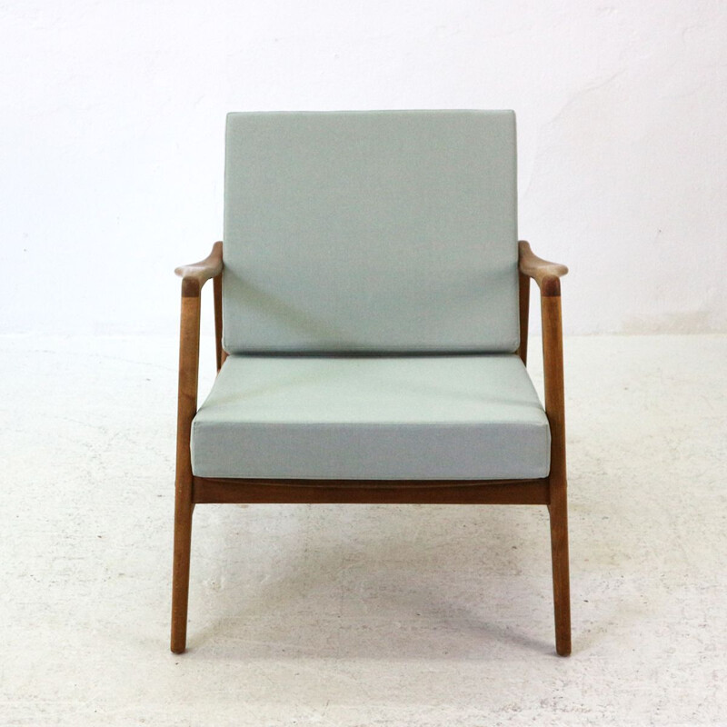 Vintage german armchair in green fabric and beechwood 1960