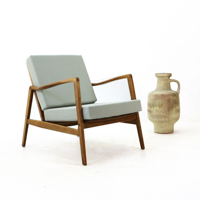 Vintage german armchair in green fabric and beechwood 1960
