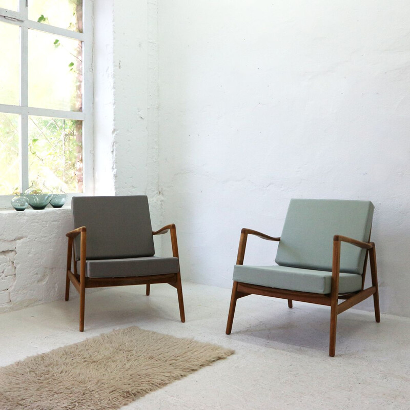 Vintage german armchair in green fabric and beechwood 1960