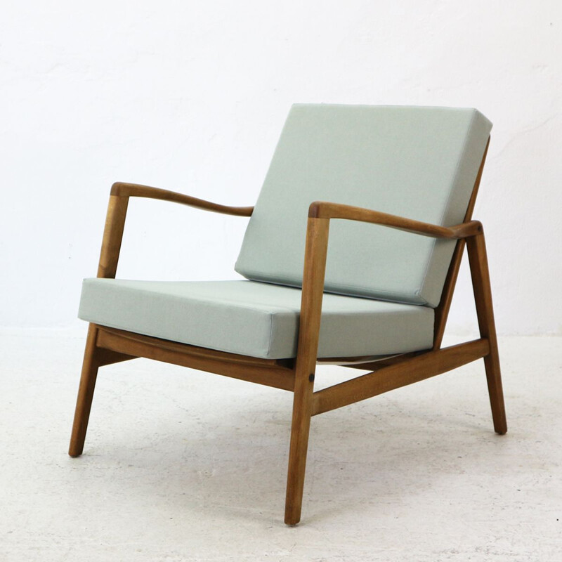 Vintage german armchair in green fabric and beechwood 1960