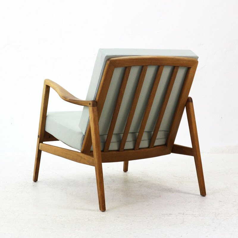 Vintage german armchair in green fabric and beechwood 1960