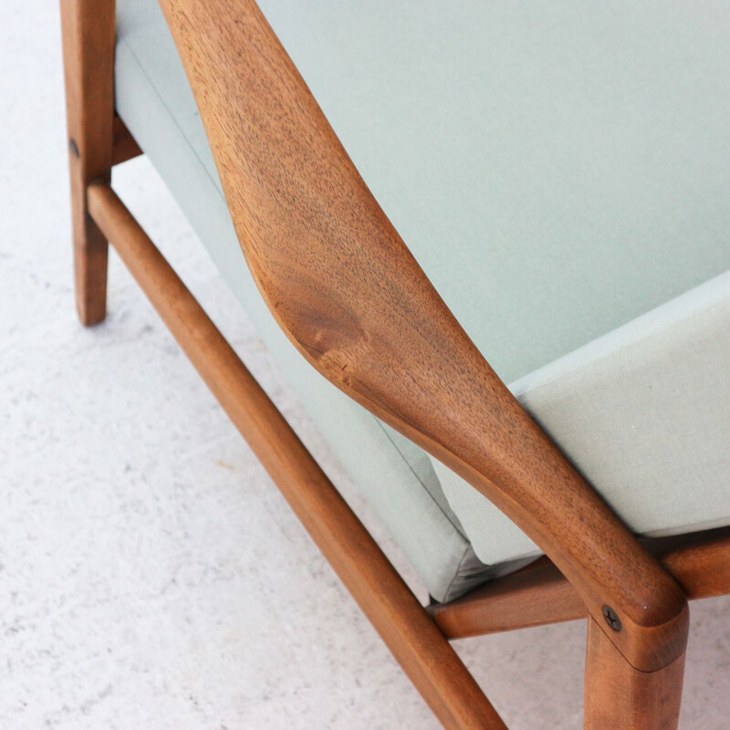 Vintage german armchair in green fabric and beechwood 1960