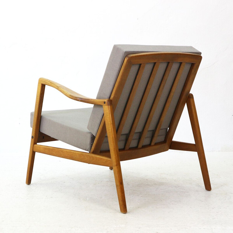 Vintage german armchair in grey fabric beechwood and walnut 1960