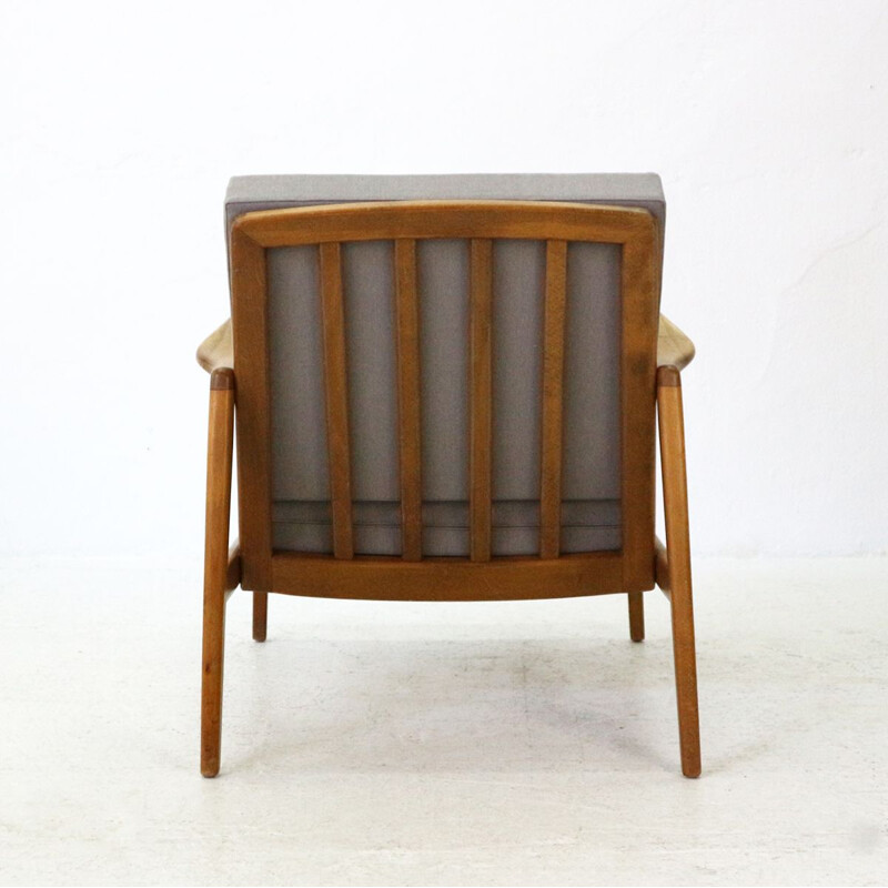 Vintage german armchair in grey fabric beechwood and walnut 1960