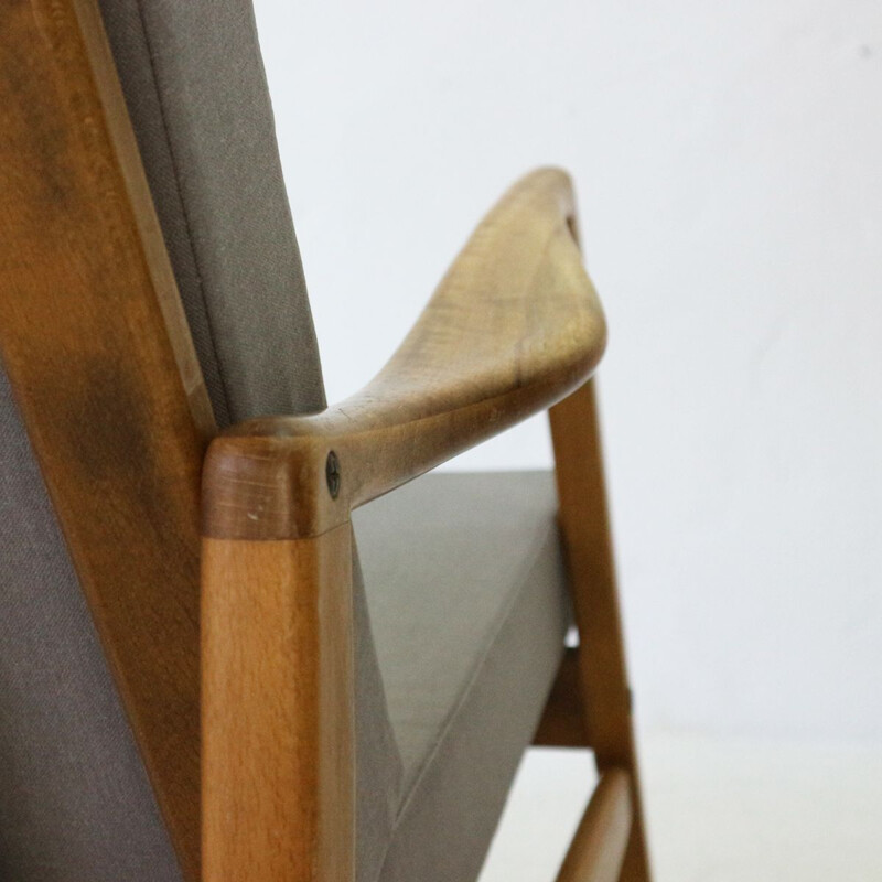 Vintage german armchair in grey fabric beechwood and walnut 1960
