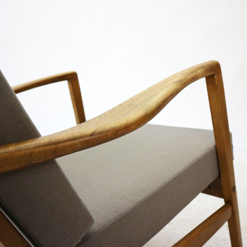 Vintage german armchair in grey fabric beechwood and walnut 1960