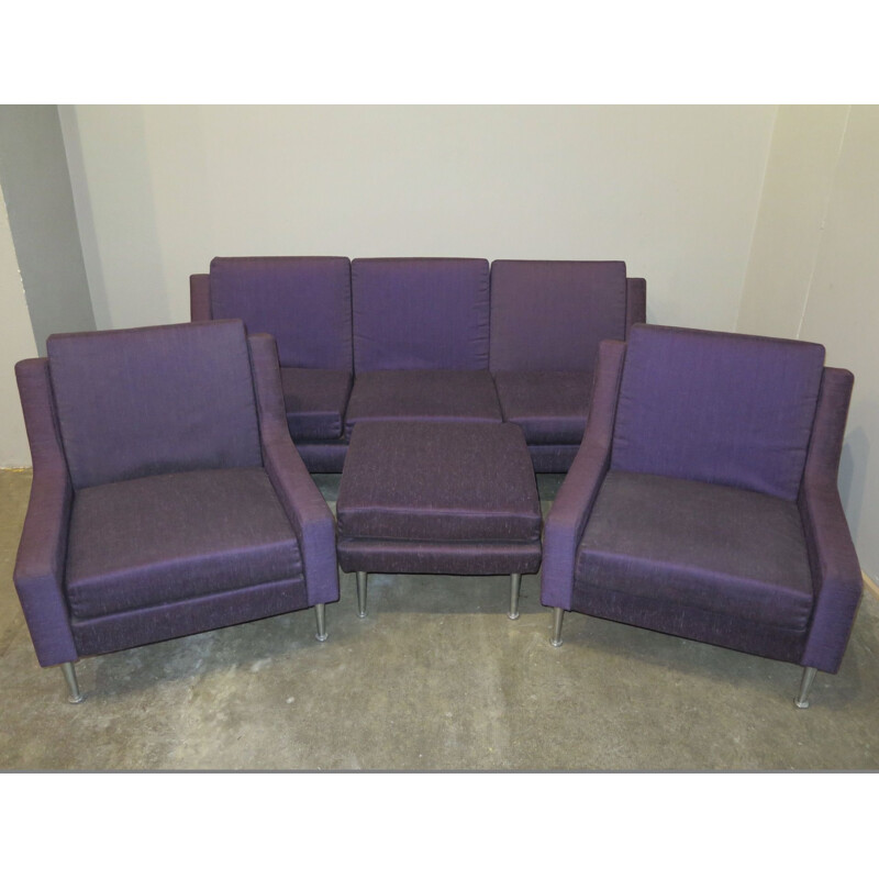 Vintage Relaxair lounge set for Airborne in purple fabric and metal 1950