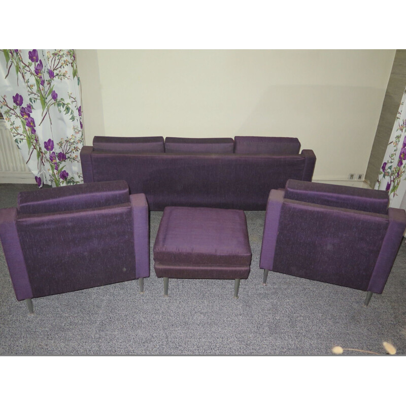 Ensemble de salon vintage Relaxair pour Airborne en tissu violet et métal 1950