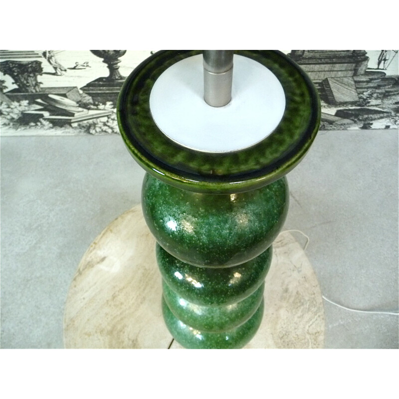 Vintage german lamp for Kaiser-Leuchten in green ceramic and white fabric 1960