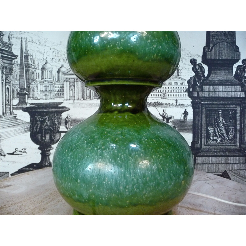 Lampe vintage allemande pour Kaiser-Leuchten en céramique verte et tissu blanc 1960