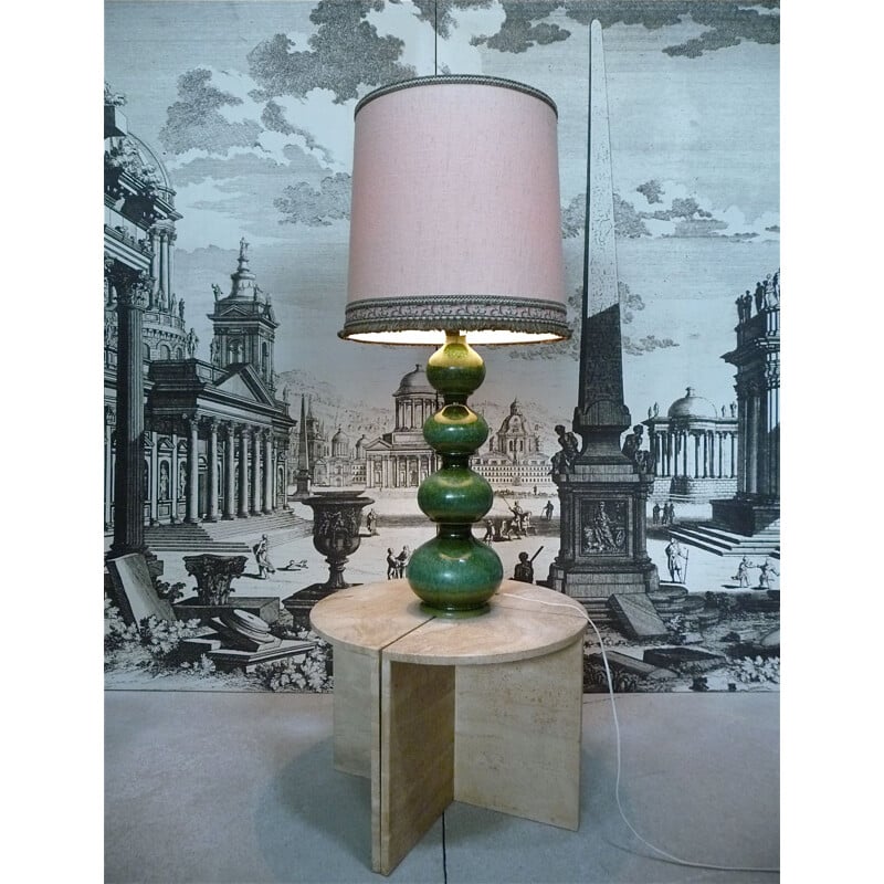 Vintage german lamp for Kaiser-Leuchten in green ceramic and white fabric 1960