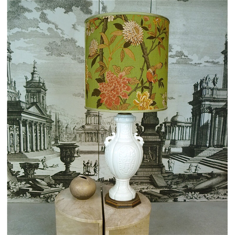 Lampe vintage italienne par Cenacchi en céramique et tissu 1960