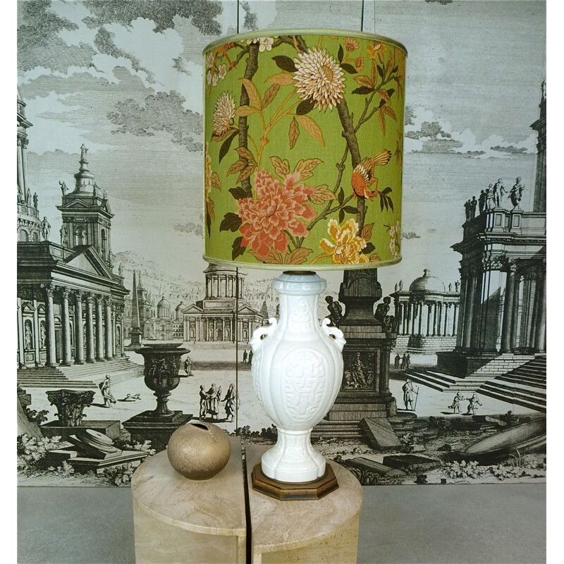 Vintage italian table lamp by Cenacchi in ceramic and fabric 1960